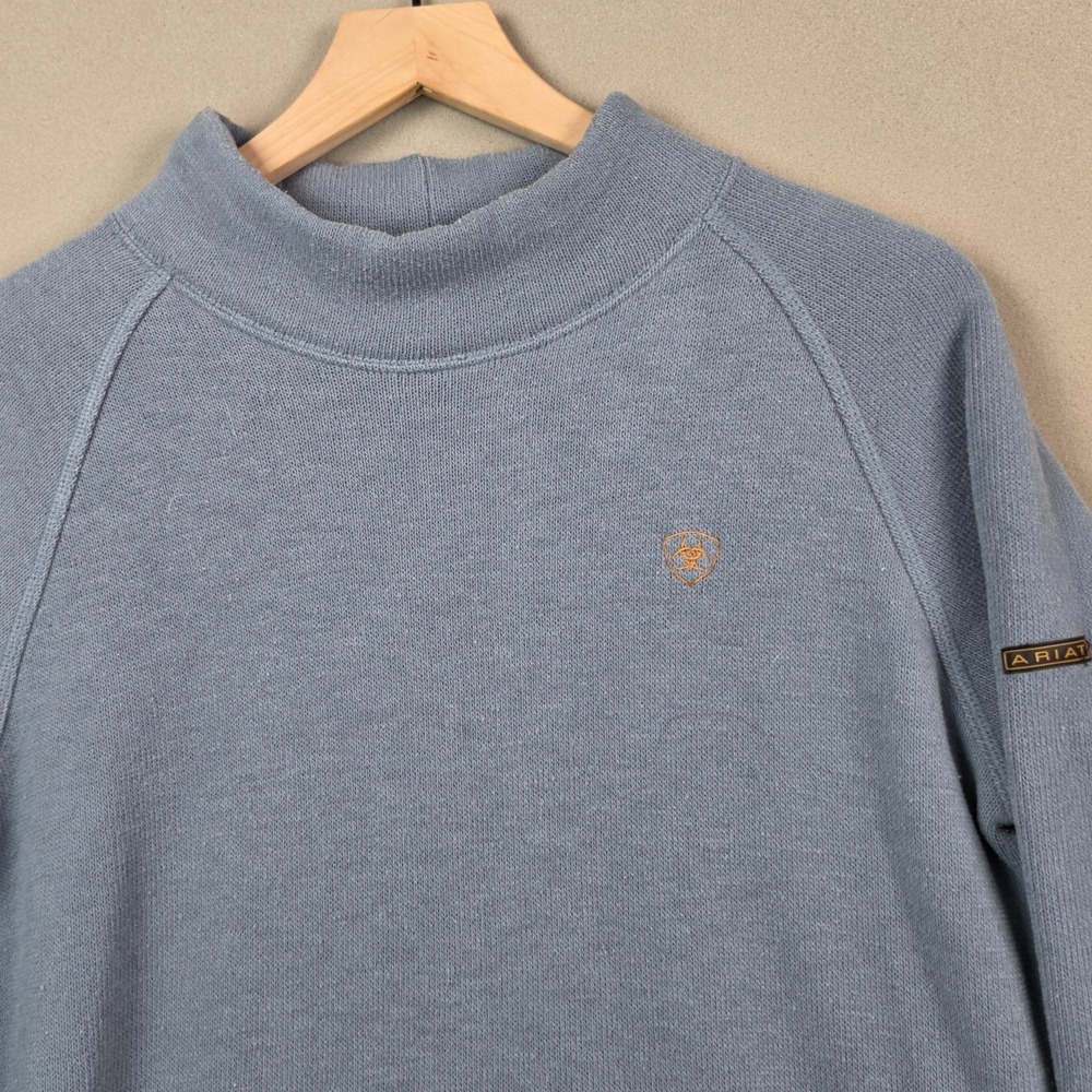 Ariat Mock Neck Sweatshirt Womens Large Blue Pullover Western Equestrian Logo